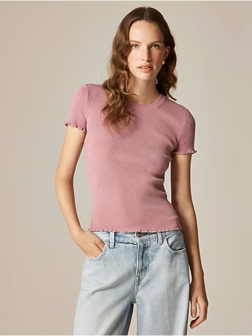 J.Crew Ruffle-Trim Pink Tee | Size M